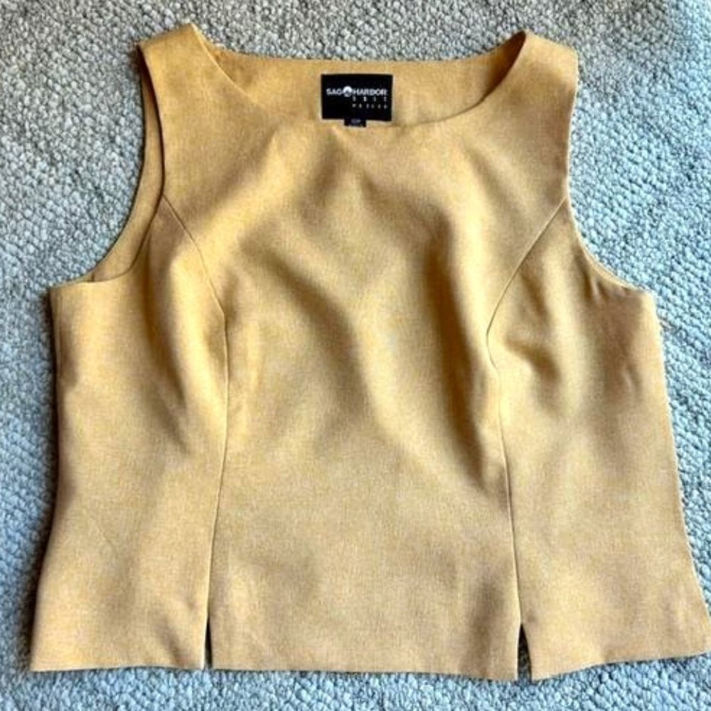SAG HABOUR Vintage tailored sleeveless blouse linen like, pale gold, size 12P